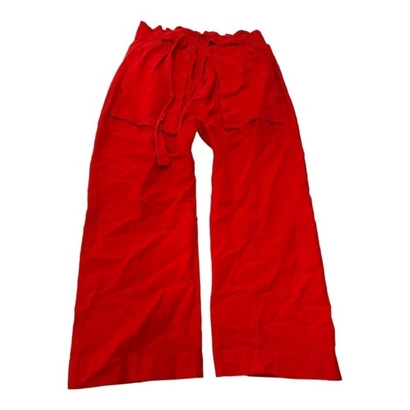 Free People High Rise Drawstring Straight Leg Red Pant - Picture 3 of 9